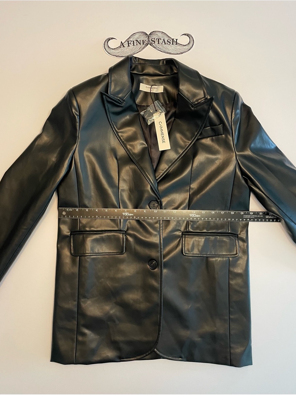 NWT Commense Faux Leather Notch Lapel Blazer Jacket Women Size S Black